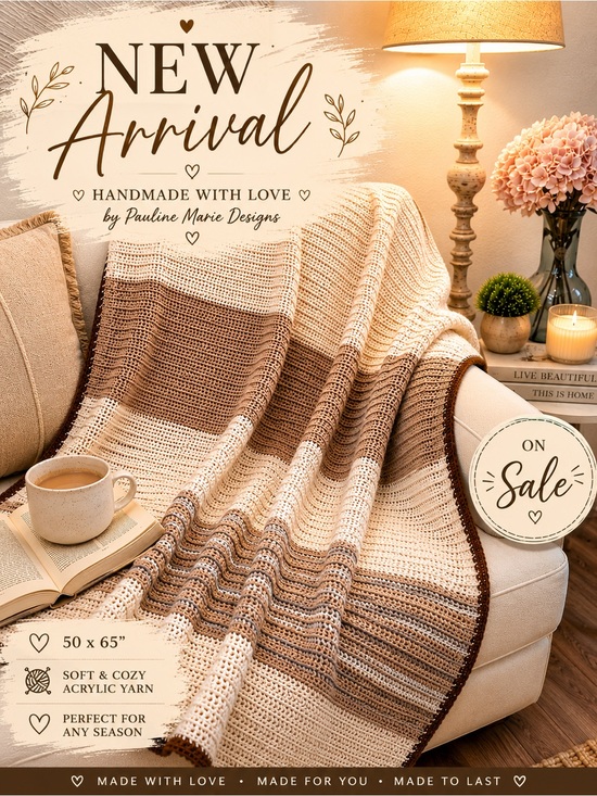Pauline Marie Designs Other - Handmade Crochet Throw Blanket – Neutral Farmhouse Style